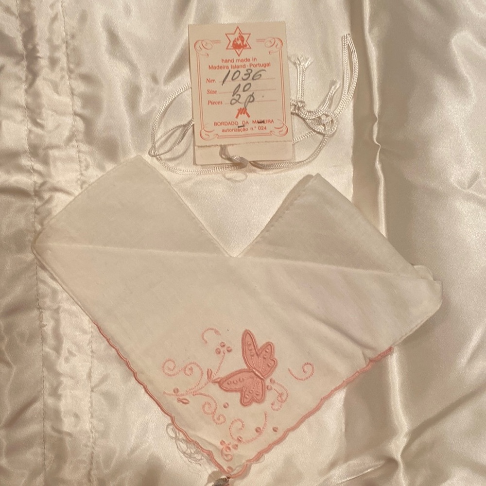 Handmade Handkerchief with Pink Embroidery, made in Portugal